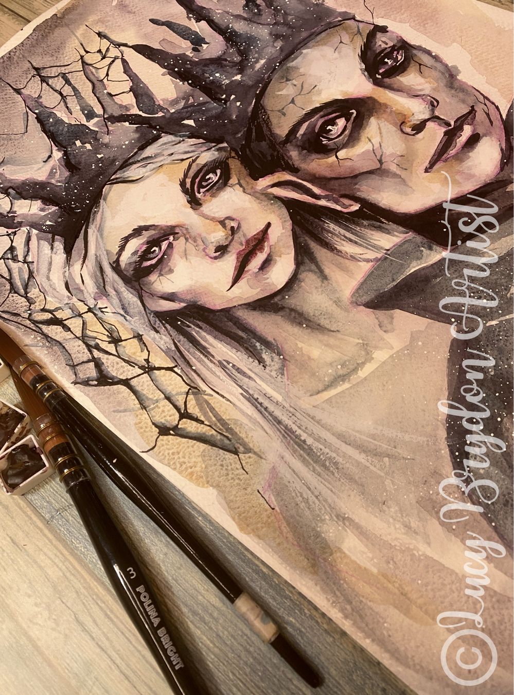 Spooky Spider King & Queen in Watercolor Online Art Lesson with Lucy Brydon in the Celtic Collective Online Art Club